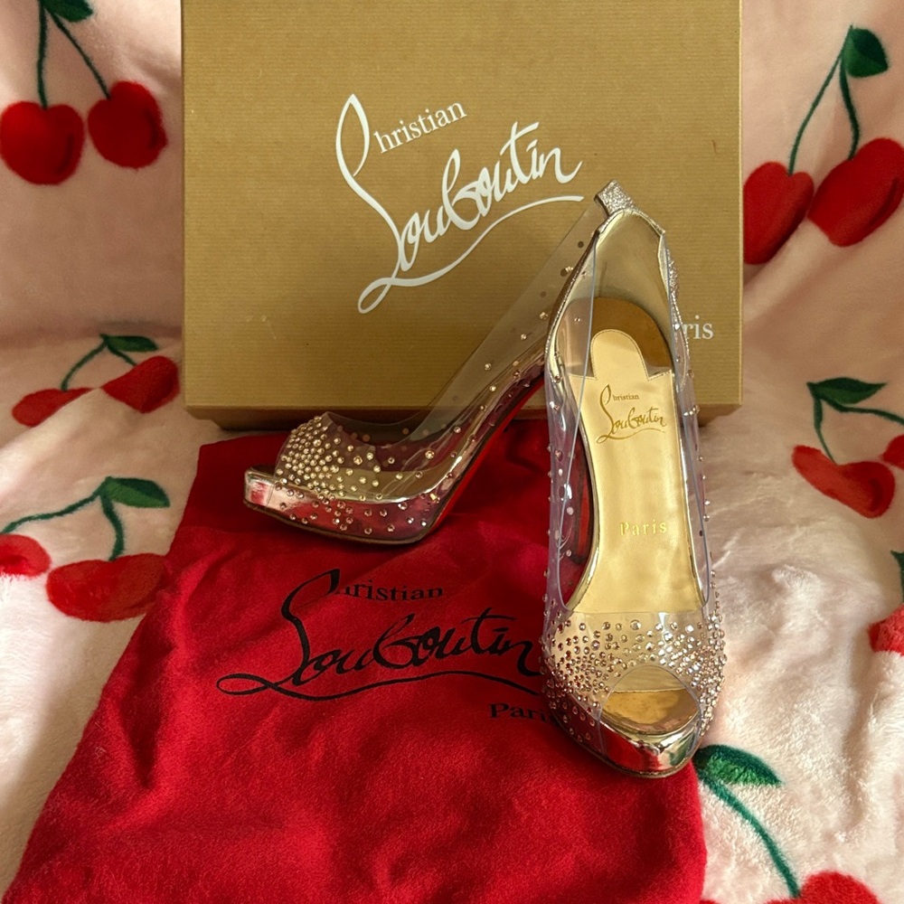 Christian Louboutin Very Strass Dusty Pink embellished Peep-Toe Heels